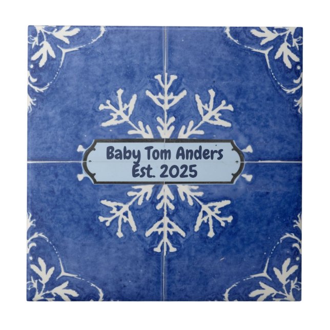 Snowflake pattern blue & white holiday custom name (Frente)