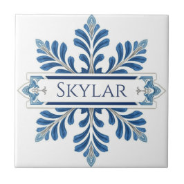 Snowflake pattern blue & white holiday custom name