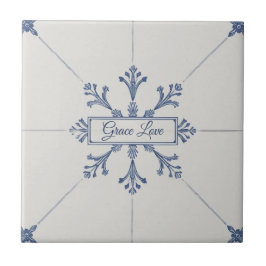 Snowflake pattern blue & white holiday custom name