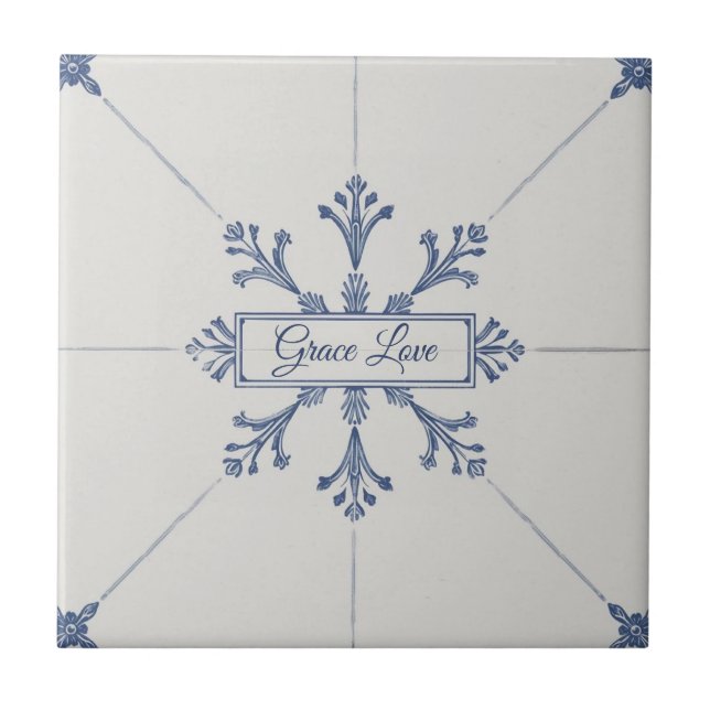 Snowflake pattern blue & white holiday custom name (Frente)