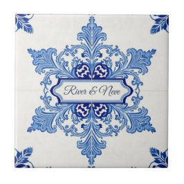 Snowflake pattern blue & white holiday custom name