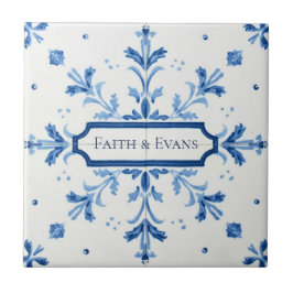 Snowflake pattern blue & white holiday custom name