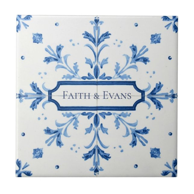 Snowflake pattern blue & white holiday custom name (Frente)
