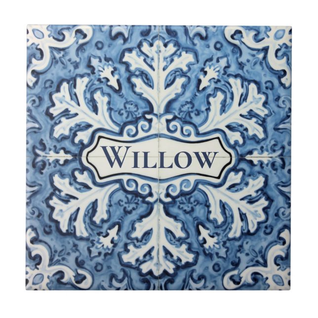 Snowflake pattern blue & white holiday custom name (Frente)