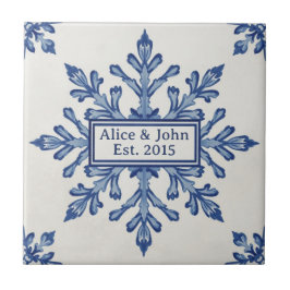 Snowflake pattern blue & white holiday custom name