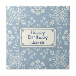 Snowflake pattern blue & white holiday custom name