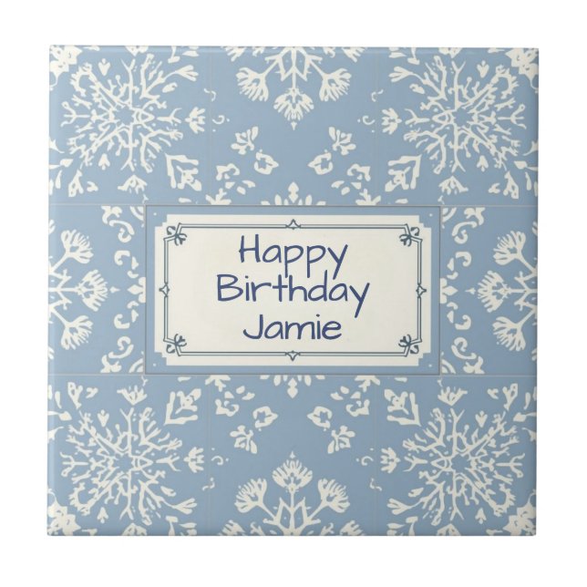 Snowflake pattern blue & white holiday custom name (Frente)