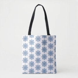 Snowflake Plaid Pattern Blue Holiday Tote Bag
