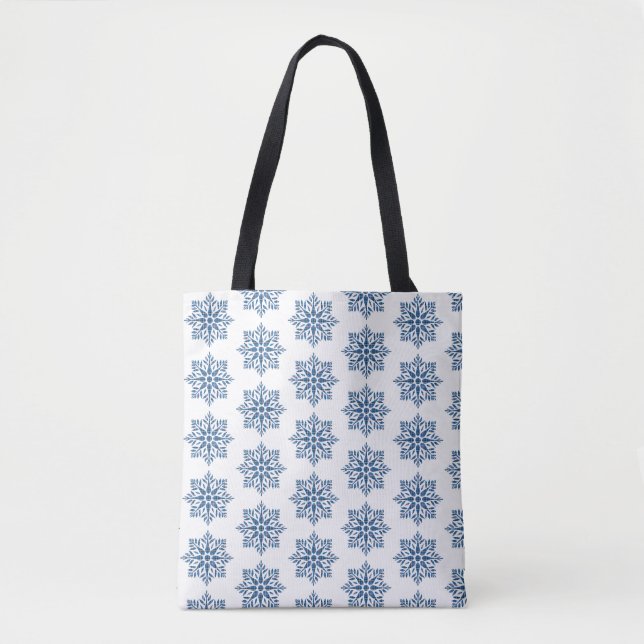 Snowflake Plaid Pattern Blue Holiday Tote Bag (Frente)