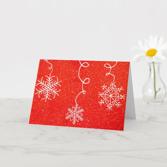 Snowflake Whimsical Red White Cartão de Natal Retr (Planta pequena)