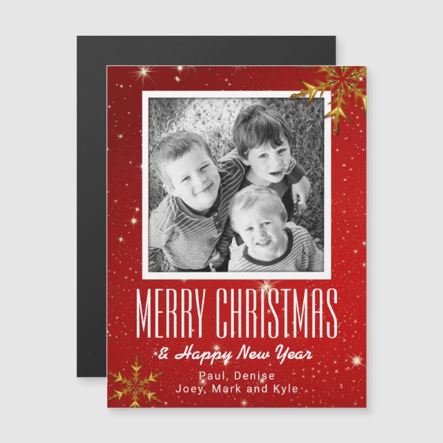 Snowflakes Red Merry Christmas 5x7 Photo Magnet (Frente/Verso)