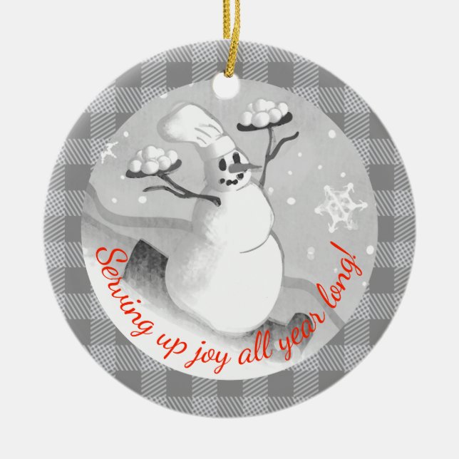 Snowman chef servindo Enfeites de natal de bolas d (Frente)