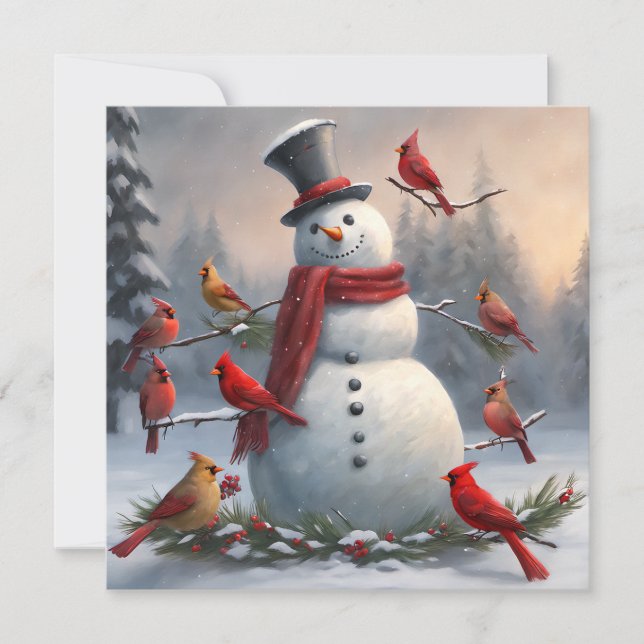Snowman com Cardinais Vermelhos Snowy (Frente)