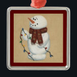 Snowman Com Ornamento De Luzes<br><div class="desc">Este boneco de neve com ornamento de luzes apresenta um impressão de um boneco de neve que pintava à mão usando acrílicas. Um caçador de excelentes!</div>