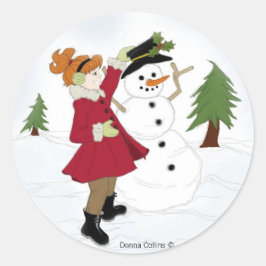 Snowman com pequeno adesivo redondo