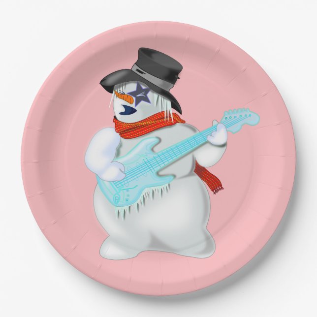 Snowman com Pratos de Papel de Festa Engraçado com (Frente)
