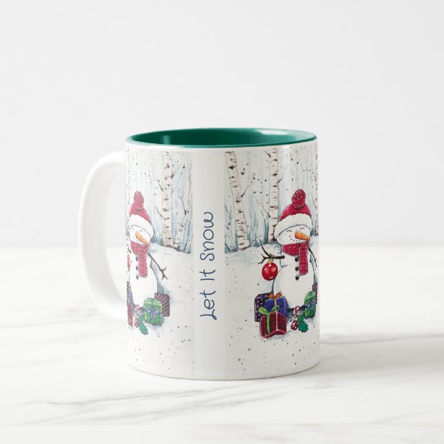 Snowman Com Presentes Em Caneca De Café Com Aquare (Frente Esquerda)
