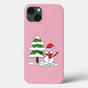 Snowman com Snowy Pine Tree