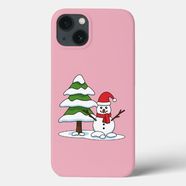 Snowman com Snowy Pine Tree (Verso)