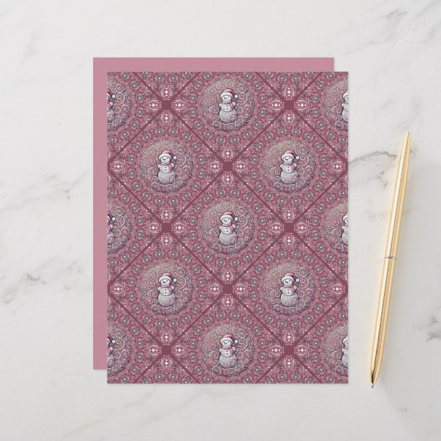 Snowman, cor-de-rosa, Mandala Geo Azulejo Scrapboo (Frente/Verso In Situ)