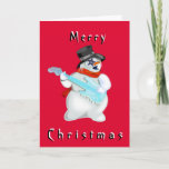 Snowman de Cartão de Natal com Musical de Violão<br><div class="desc">Snowman com a pintura MIGNED guitarra - Cartões de Natal Feliz - Escolha as suas cores / texto / fonte favoritas</div>