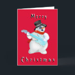 Snowman de Cartão de Natal com Musical de Violão<br><div class="desc">Snowman com a pintura MIGNED guitarra - Cartões de Natal Feliz - Escolha as suas cores / texto / fonte favoritas</div>