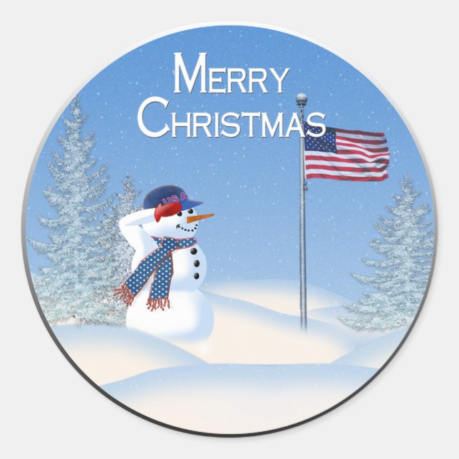 Snowman de Natal Patriótico - Adesivo Redondo (Frente)