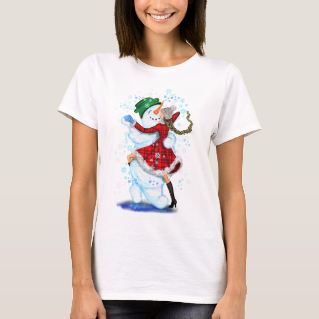 Snowman e Girl Dancers - Camiseta de Natal (Frente)