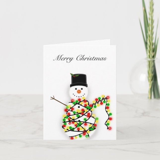 Snowman embrenhou-se nas luzes - cartão de Natal (Frente)
