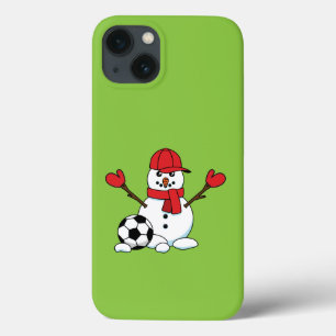 Snowman engraçado com bola de futebol