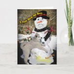 Snowman Está Quente Aqui Cartões<br><div class="desc">O Snowman está a derreter enquanto o esquimó americano faz xixi nele... O humor Snowman torna este cartão único e é um cartão excelente a enviar no final do inverno ou durante as férias de Natal. Certifique-se de checar outro único de uma espécie de design de Natal por Designs Friskybizpet....</div>