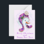 Snowman No Cartão De Natal De Inverno<br><div class="desc">Cartões de Natal com Feliz Homem de Neve em Rosa Púrpura Beanie Winter Hat Divertido Christmas Painting Cartão de Natal - Personalizável - ou Escolha / Adicione seu Texto / Nome / Cor / Tamanho - Faça seu presente de cartão especial - Redimensione e mova ou remova / adicione elementos...</div>