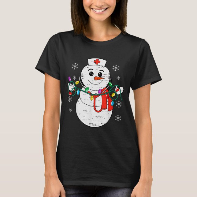 Snowman Nurse Christmas Stethoscope Xmas Scrub Top (Frente)