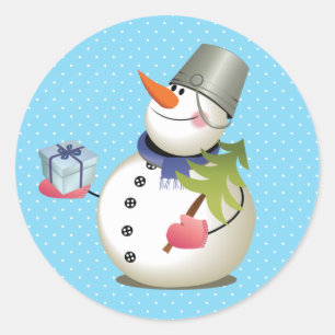Snowman Presente Adesivos brilhante de 3 polegadas