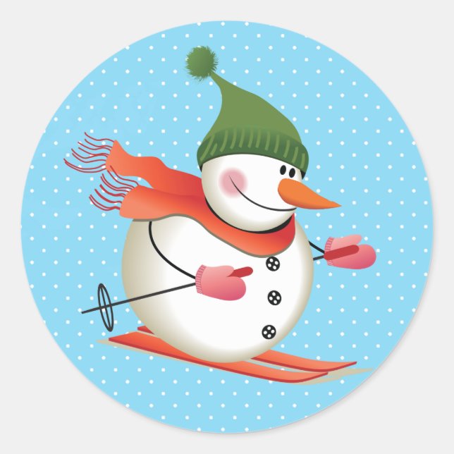 Snowman Skiing Adesivos brilhante de 3 polegadas ( (Frente)
