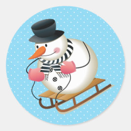 Snowman Sled Sled Adesivos brilhante de 3 polegada
