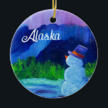 Snowman Sonha com ornamento cerâmico com ALASKA<br><div class="desc">Celebrando Snowmen do Alasca</div>