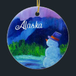 Snowman Sonha com ornamento cerâmico com ALASKA<br><div class="desc">Celebrando Snowmen do Alasca</div>
