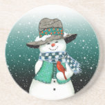 Snowman sorridente, Cardeal numa Porta copos de Sn<br><div class="desc">O boneco de neve resmungou no cardeal enquanto a neve caiu suavemente.</div>