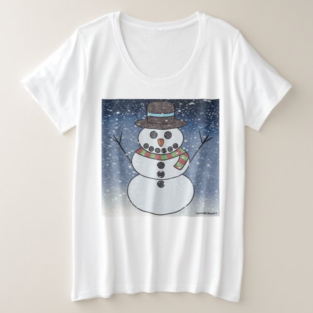 Snowman w/BG (branco) - Camisa T de tamanho mais f (Frente do Design)