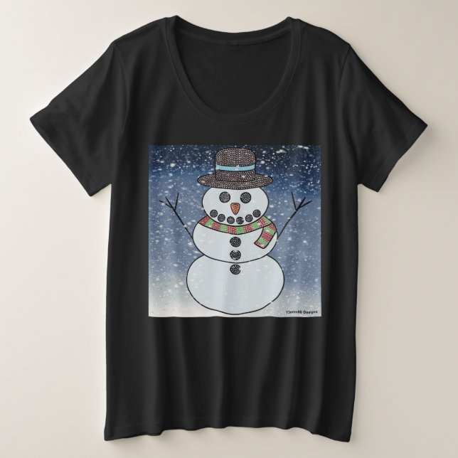 Snowman w/BG (vivid) - Camisa T de tamanho mais fe (Frente do Design)