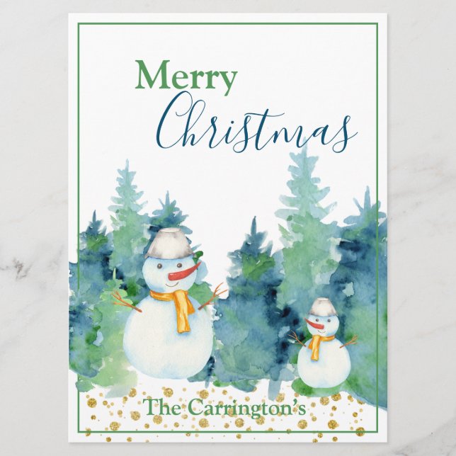 Snowman Watercolor Trees Feliz Natal Feriado (Frente)