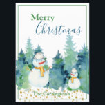 Snowman Watercolor Trees Feliz Natal Feriado<br><div class="desc">Neves adoráveis com fundo de árvore de aquarela. Feliz Natal para sua família e amigos.</div>