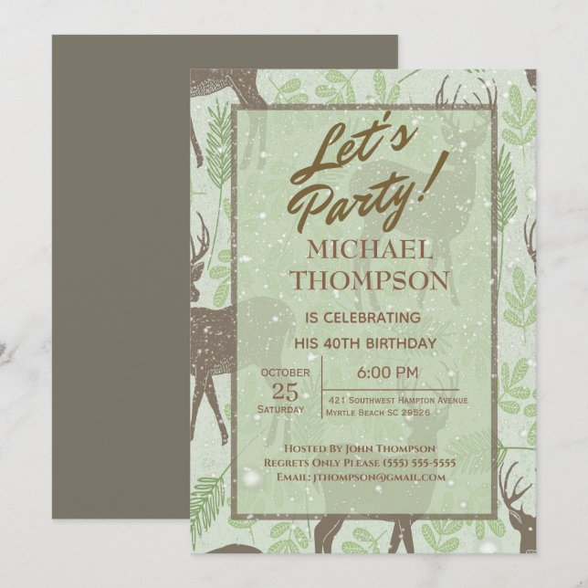 Snowy Deer Hunter Convite de aniversário (Frente/Verso)