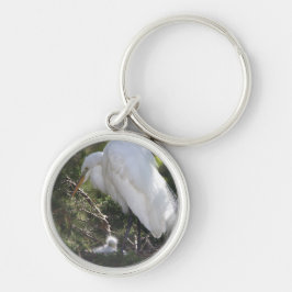 Snowy Egret com Baby Chaveiro
