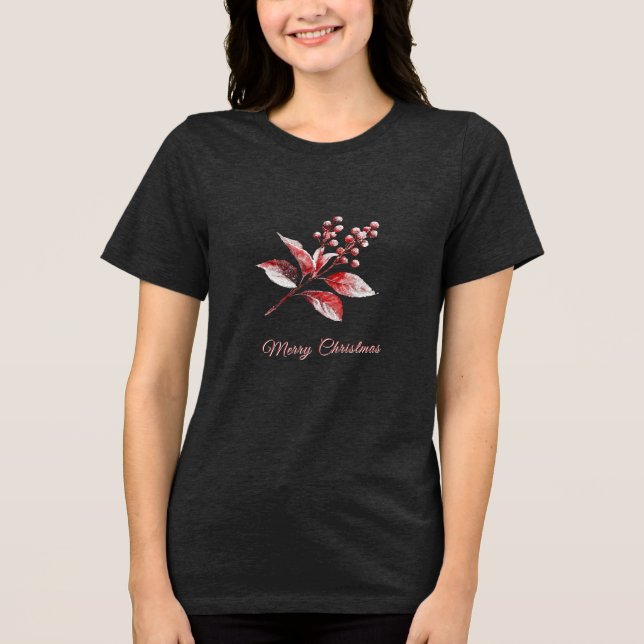 Snowy Red deixa camiseta de férias feminina (Frente)