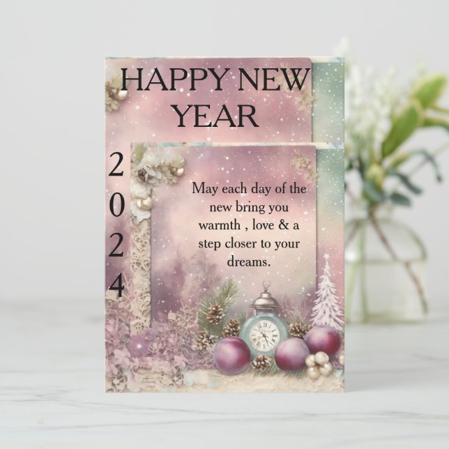 "Snowy Serenity: Um Cartão Saudável de Ano Novo" (Em pé/Frente)