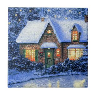 Snowy Village Cena de Natal Dão Azulejos Cerâmic