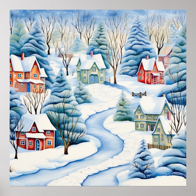 Snowy Winter Landscape Art Poster (Frente)