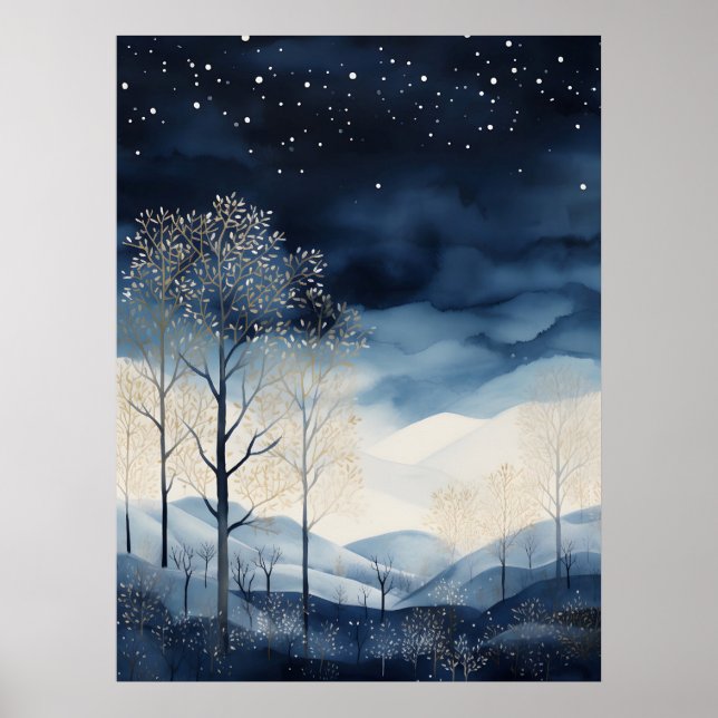 Snowy Winter Landscape Art Poster (Frente)